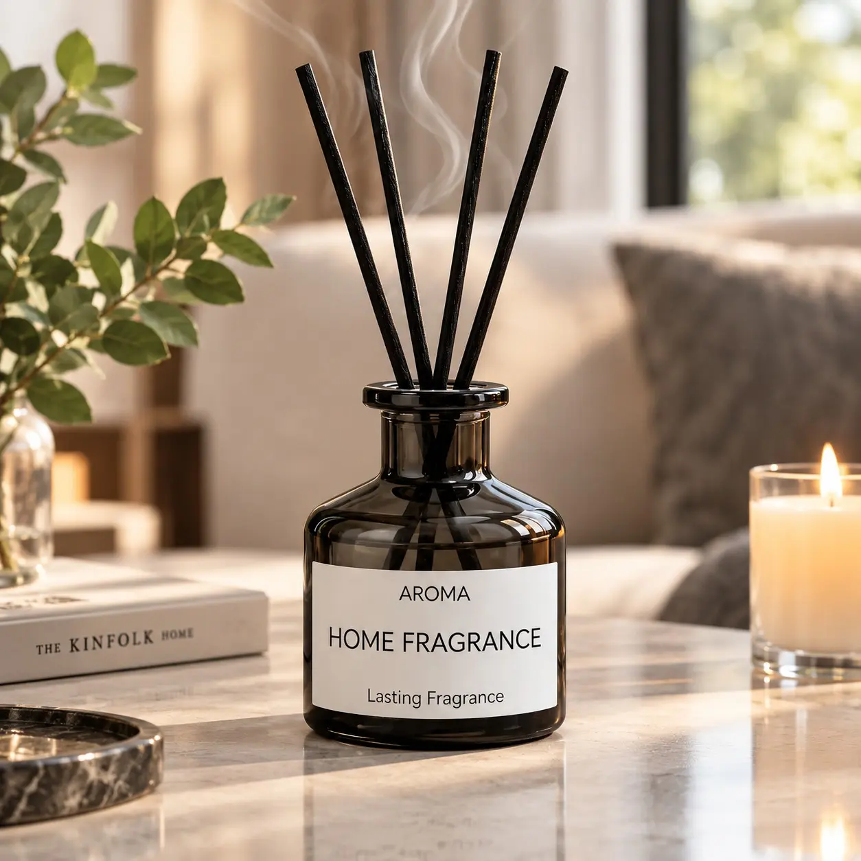 Reed Diffuser Set with Black Sticks, Long Lasting Home Fragrance for Bathroom Bedroom Living Room, Flameless Glass Aroma Diffuser, Shelf Decor Air Freshener.Comes in a gift box; each bottle includes six incense-diffusing sticks.