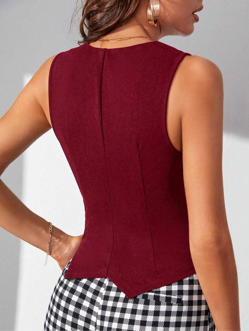 Women's Solid Color Button Front Vest, Elegant Fashion Casual Sleeveless Outerwear for Daily Outdoor Wear, Ladies Clothes for All Seasons, Tops