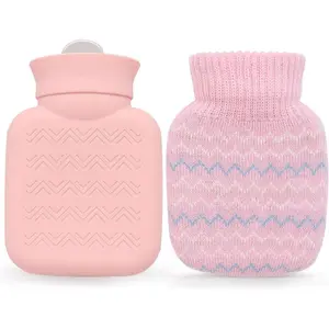 320ml Hot Water Bottle with Knited Cover, Mini Hot Water Bag for Pain Relief, Waist, Back, Neck, Shoulders, Small Leak Proof Hot Water Bottle with Removable Cover for Women, Kids, Best Gifts
