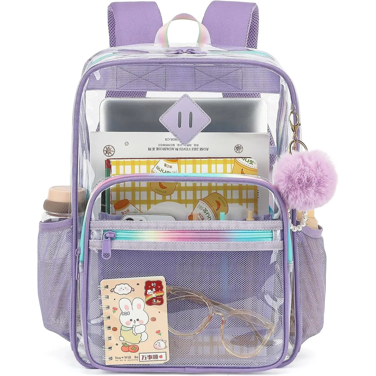 Clear Backpack for School, Heavy Duty PVC Transparent Bookbag See Through Backpack for Girls Women College Work Travel (Lavender )