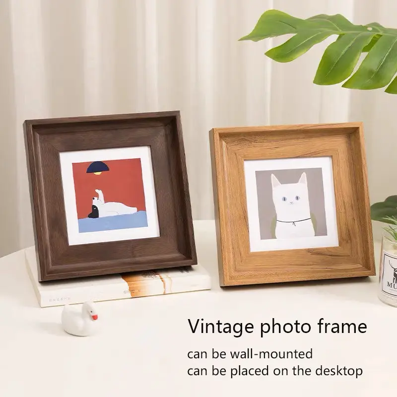 New American Square Frame, Creative Retro Photo Frame, Cartoon Style, Wall Hanging Decor for Living Room, Bedroom, Study