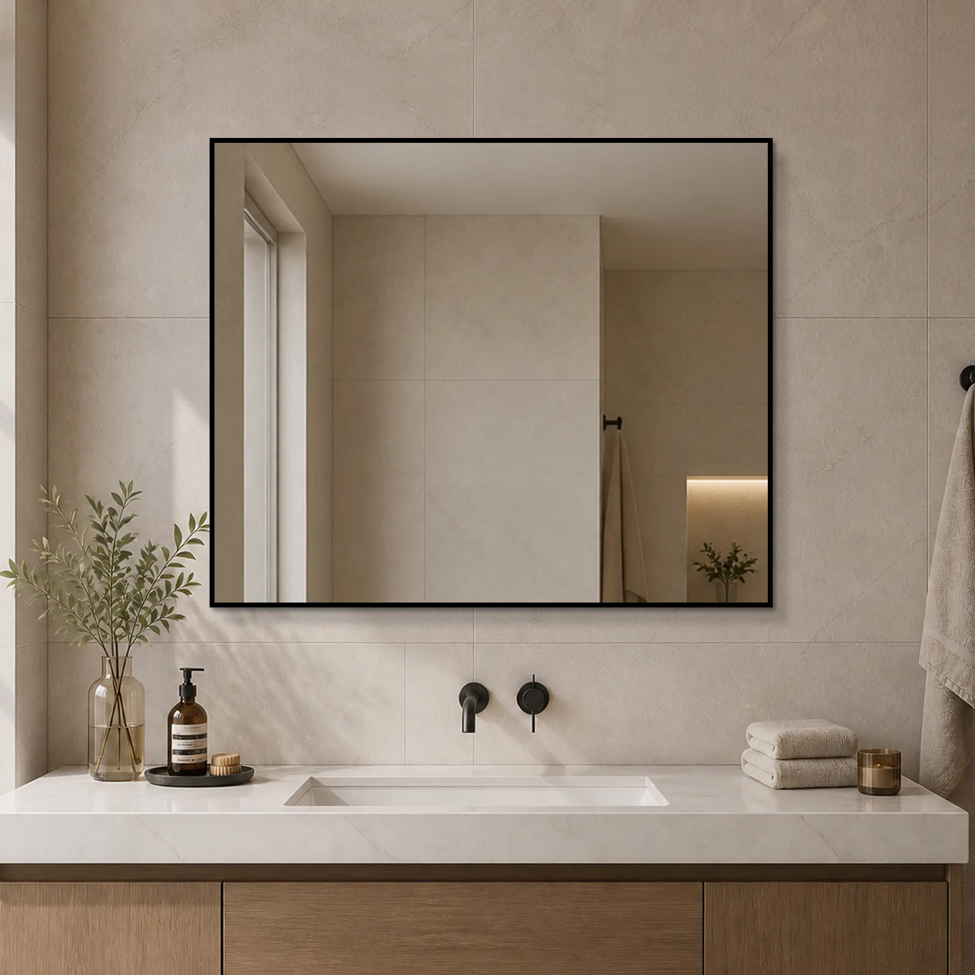 ARCH 30x36 Inch Rectangular Black Aluminum Framed Wall Mirror, Horizontal or Vertical Mount, HD Glass with LED Lighting, Modern Vanity Mirror for Bathroom, Bedroom, Dressing Room, Salon, Easy Install Kit Included, Black Color Options
