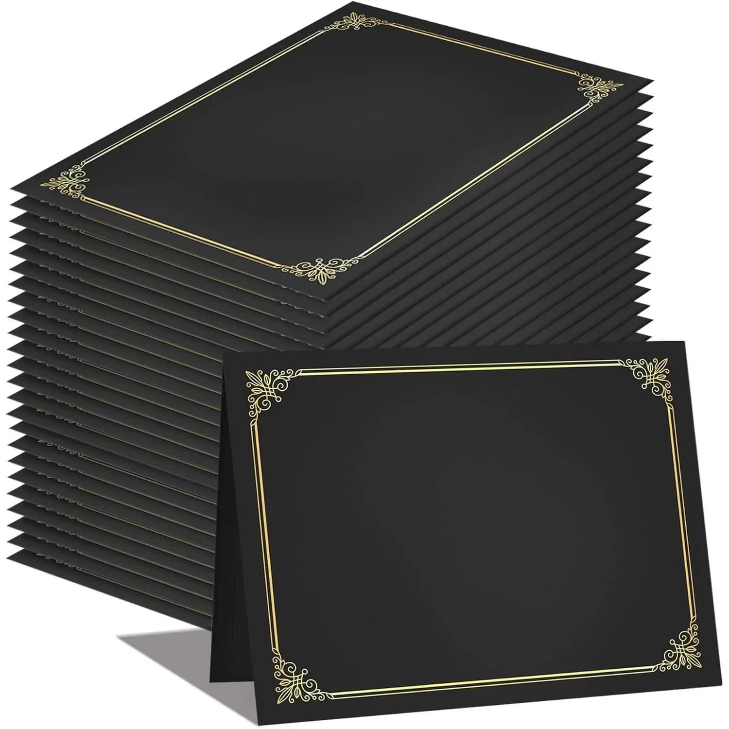 Certificate Holders - 25 Packs Black Diploma Holders, Certificate Covers with Gold Foil Border, for Letter Size 8.5 x 11 Certificate Paper, Award, Graduation, Documents
