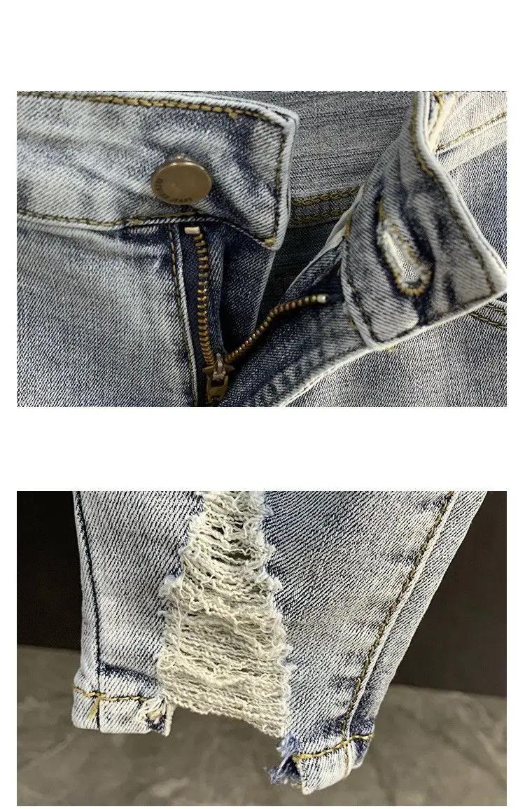 Men's Shaved Trendy Ripped Jeans Ruffian Handsome Summer Slim-fitting Pants Trendy Brand Man Clothes Designer Beggar Pants Men