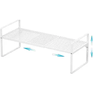 1-Pack White Heavy Duty Stackable Steel Storage Shelf Organizer, Adjustable Height Expandable Rack for Camping Space-Saving Cupboards, Home Counter Pantry (Sports & Outdoor Camping Furniture)