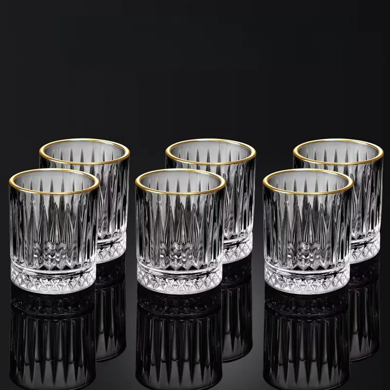 Vintage Crystal Whiskey Glasses, Heavy Base Old Fashioned Rocks Glass Set, Luxury Embossed Diamond Bottom, Clear Tumbler for Bourbon Cocktail