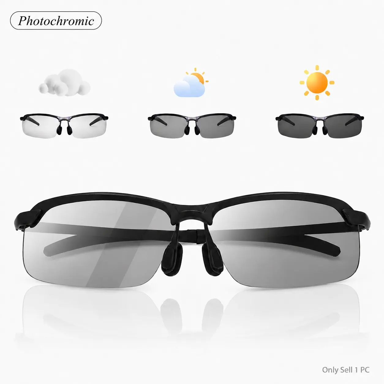 Light Adaptive Photochromic Polarized Sunglasses for Men Women, UV400 HD Vision Eyewear, Lightweight Anti-Glare Glasses for Driving Fishing Hiking Cycling and Travel