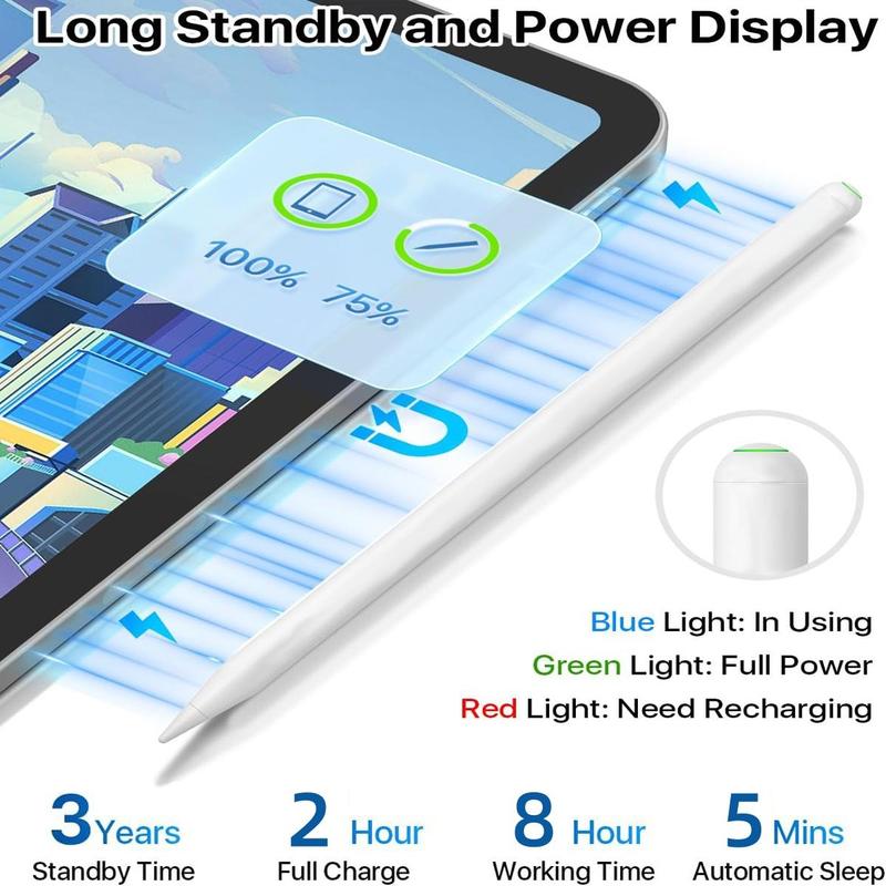 Magnetic Wireless Charging Stylus Pen, 1 Count Rechargeable Stylus Pen, High Precision Smooth Writing Pen for iPad 2018-2024 Models