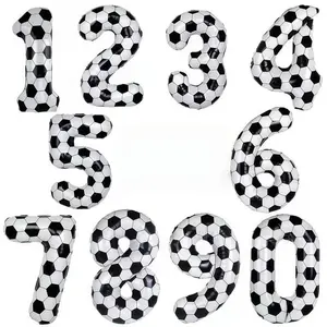 Football Pattern Number Aluminum Foil Balloon, 0-9 Complete Set, Easy to Inflate, Reusable, Ideal for Football Party Decorations