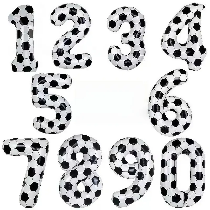 Football Pattern Number Aluminum Foil Balloon, 0-9 Complete Set, Easy to Inflate, Reusable, Ideal for Football Party Decorations, Soccer Balloons