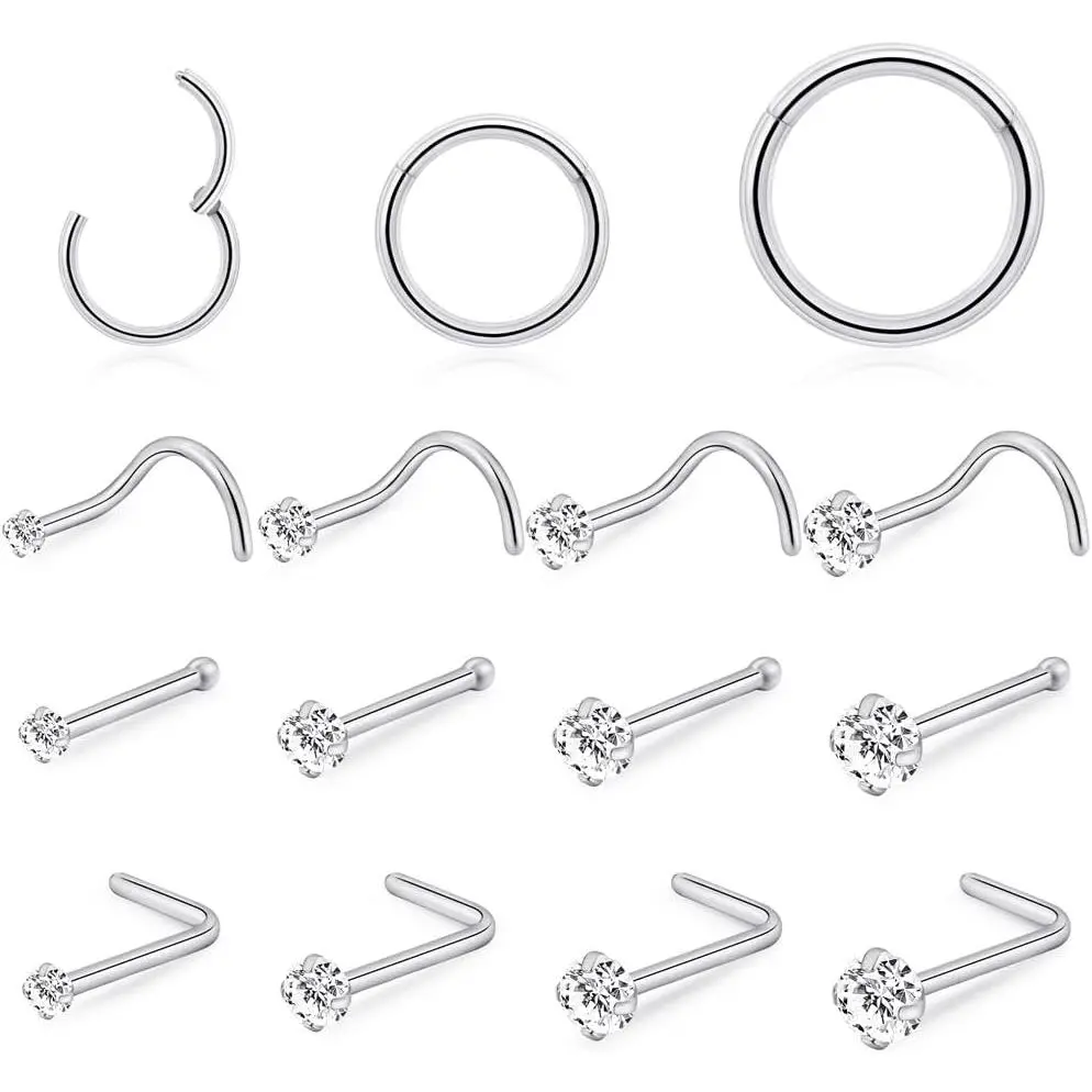 Stainless Steel 20G 18G Nose Rings Hoop and Nose Studs Sets Piercings  for Women and Men Hinged Clicker Segment Nose Rings Hoop Helix Cartilage Daith Tragus Sleeper Earrings