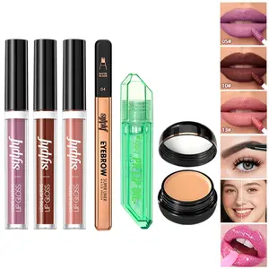 All Purpose Trendy Cosmetic Bundle Silky Airy Matte Lip Tint 3 Tones Thermochromic Shimmer Lip Oil Hydrating Light Multi Cover Concealer Micro Stroke Waterproof Brow Kit Full Face Eye Lip