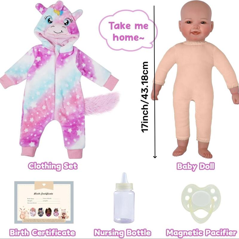17 Inch Realistic Reborn Doll, 1 Set Lifelike Newborn Doll with Clothes & Accessories, Lovely Companion Toys for Birthday Gifts, Soft Cuddly Gift