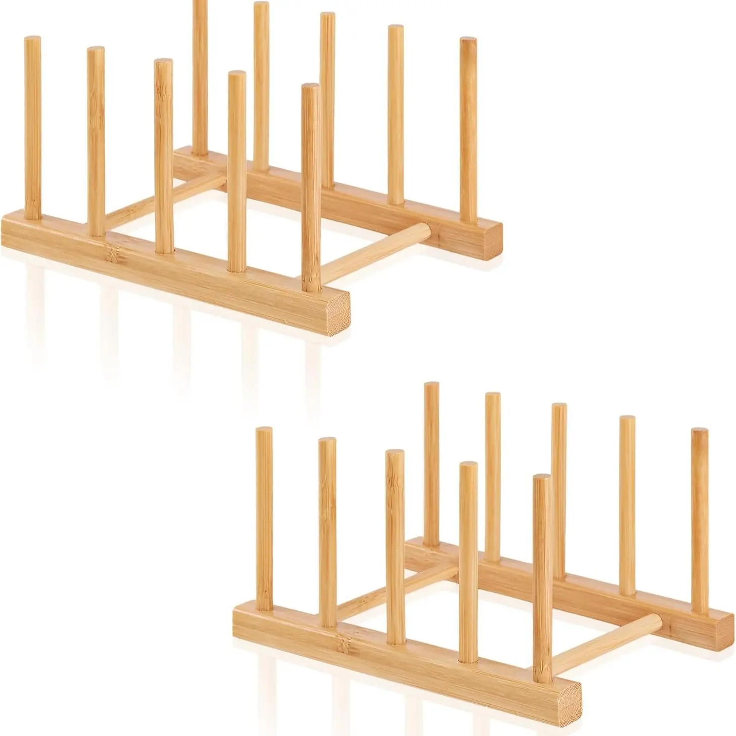 2 Pack Bamboo Wooden Dish Rack-Plate Pot Lid Cutting Board Organizer Holder Rack for Cabinet-Kitchen Cabinet Organizer for Dish, Pots, Lids, Bowls, Bottles, Books, and Puzzle Bamboo Wood Stand