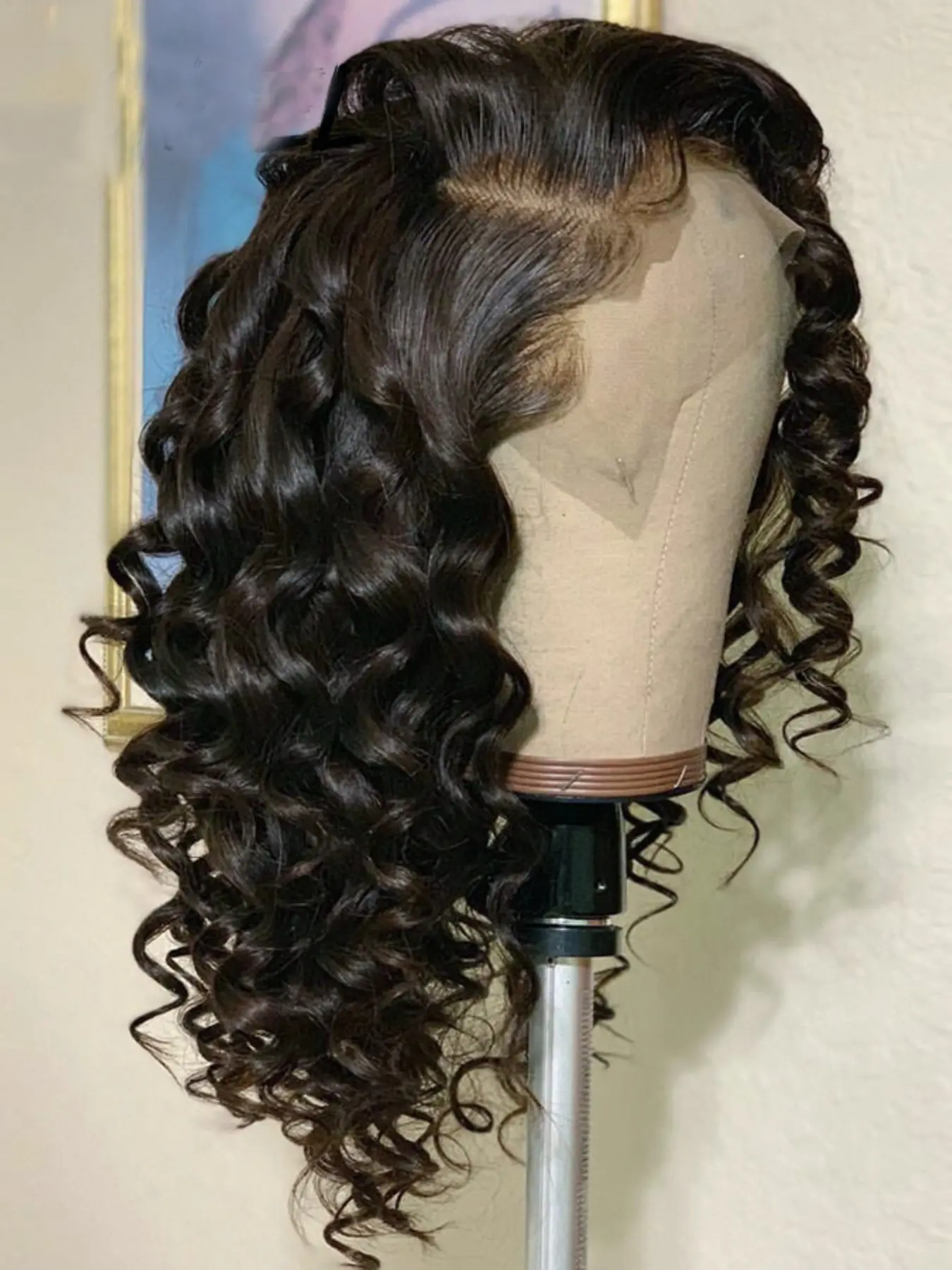 Soft Long 26 Inch 180 Density Curly Medium Wave Deep 13x4x1 Front Lace Wig, Glueless Heat Resistant Daily Wear Synthetic Fiber Wig