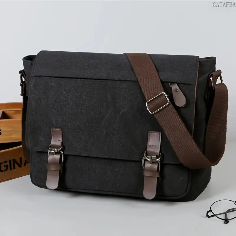 Vintage Canvas Messenger Bag with Crossbody Strap - Large Capacity, Multi-Pocket All-Seasons Bag for Men Students, Ideal for College/Travel Use