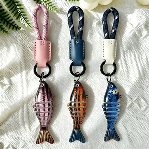 Spring Loaded Carabiner Keychain - Handwoven Nylon Paracord Key Holder with Fish-Shaped Clip, Lightweight Heavy-Duty Accessory for Keys, Backpacks, Belt Loops, Camping, Hiking (EDC for Men)
