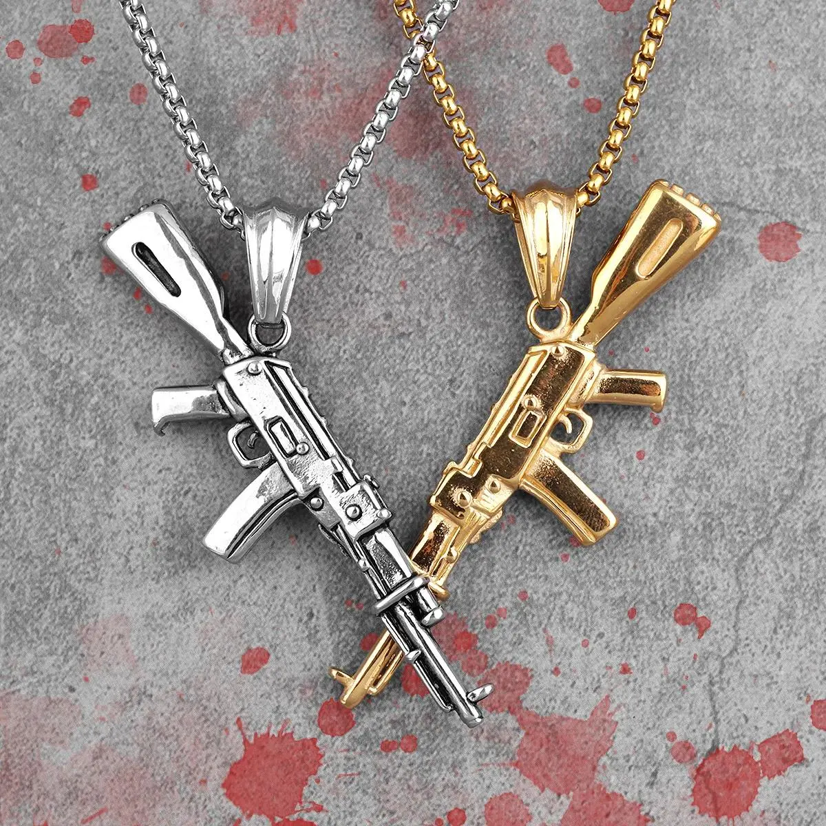 AK47 Gun Long Men Necklaces Pendants Chain Punk Trendy for Boyfriend Male Stainless Steel Jewelry Creativity Gift Wholesale