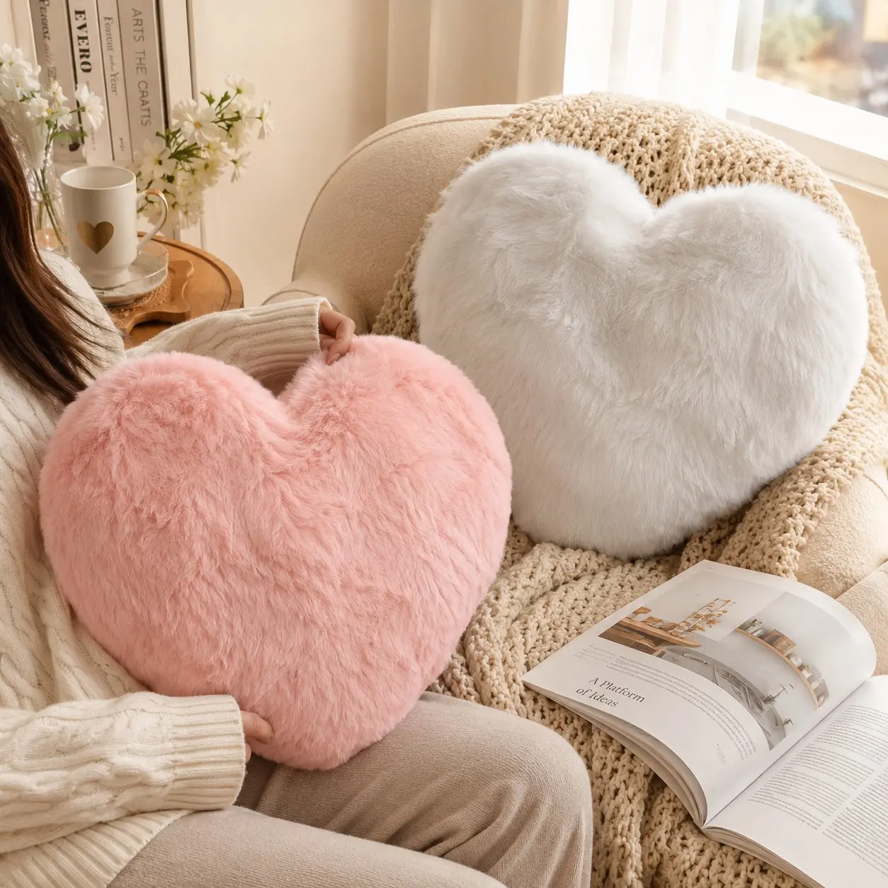 2-Pack Heart-Shaped Plush Pillowcases, Heart Shape Design, Soft Fur-Like Material, Versatile Use, Sofa Bedroom Living Room Decor, Romantic Valentine's Day Gift