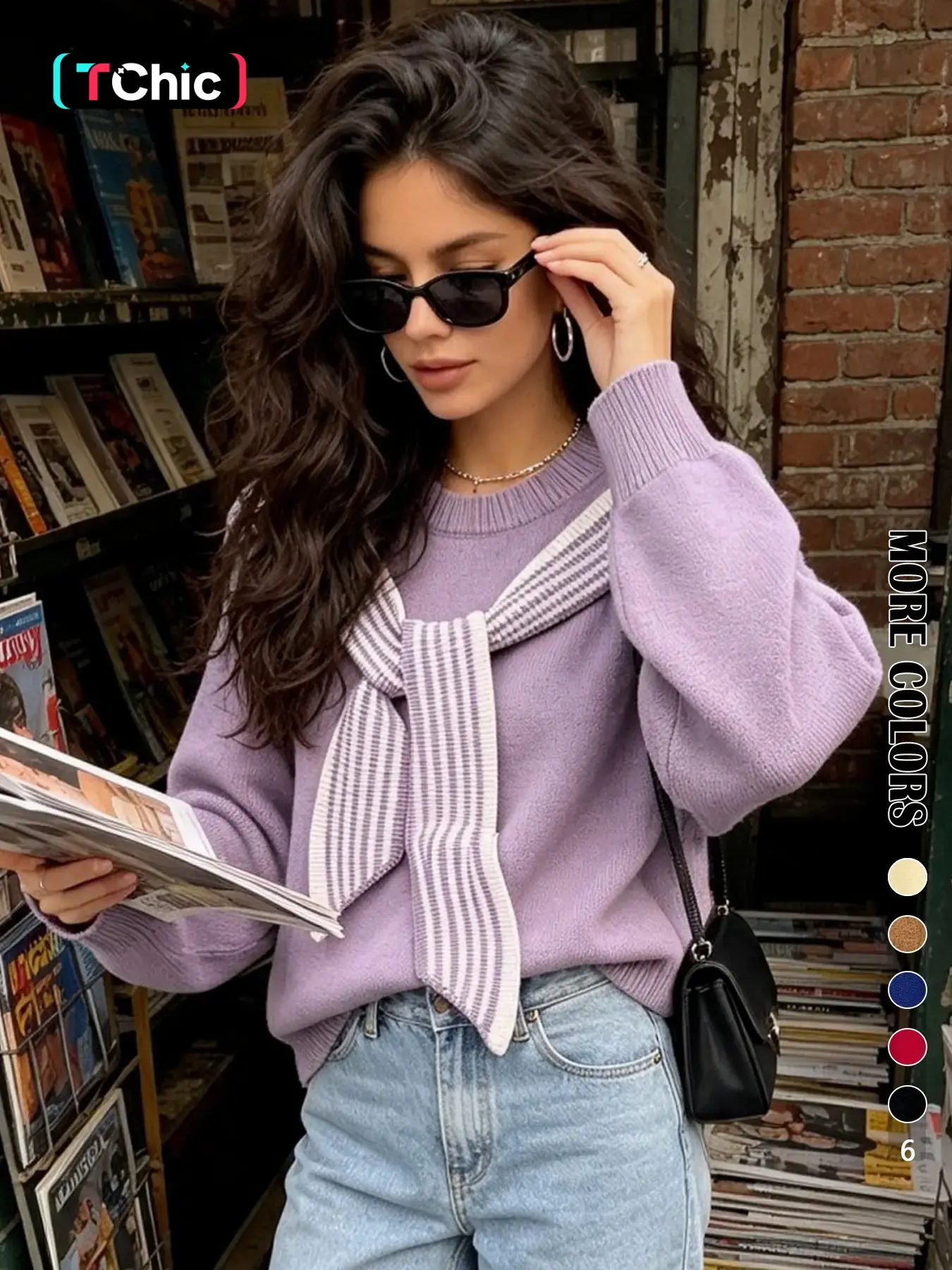 Women's Striped Print Shawl Cape 2 In1 Knitted Drop Shoulder Sweater, Casual Long Sleeve Round Neck Jumper for Fall & Winter, Fashion Ladies' Knitwear for Daily Wear