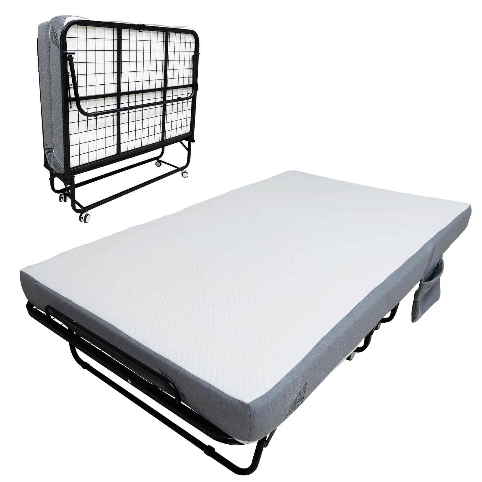Gaomon Folding Bed with 4 Inch Memory Foam Mattress, Portable Guest Bed with Wheels, 450lbs Capacity Foldable Cot for Home Office Apartment, Quiet No Shake, Easy Storage
