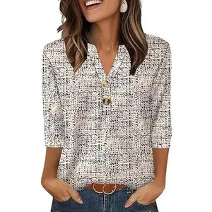 Womens Tops 3/4 Sleeve Henley Shirts for Women Summer Outfits Fashion Clothing