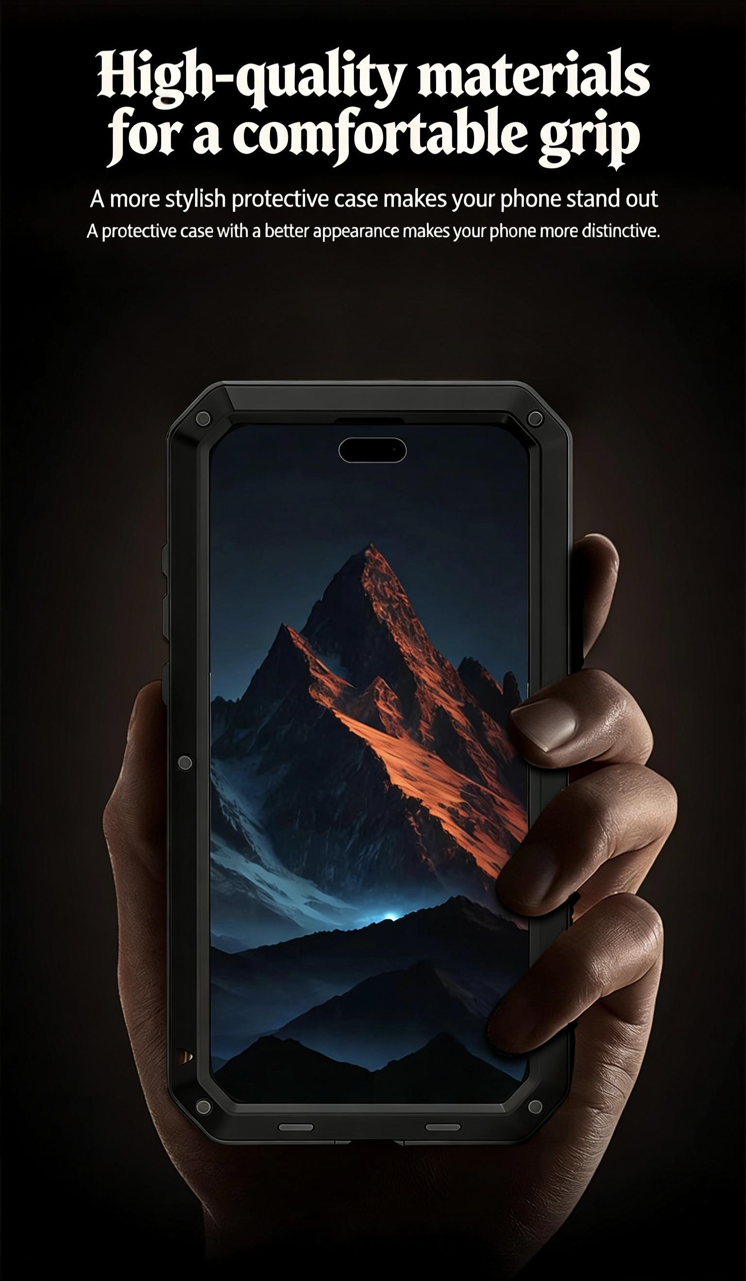 Military Grade Metal Case for iPhone 17 Air 16 15 14 Pro Max - IP54 Waterproof Heavy Duty Armor with Built-in Gorilla Glass Screen Protector, Full Body Shockproof Rugged Cover