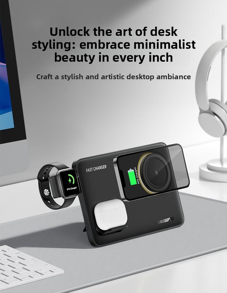 New foldable magnetic three-in-one wireless fast charger suitable for Apple phone stand wireless charging