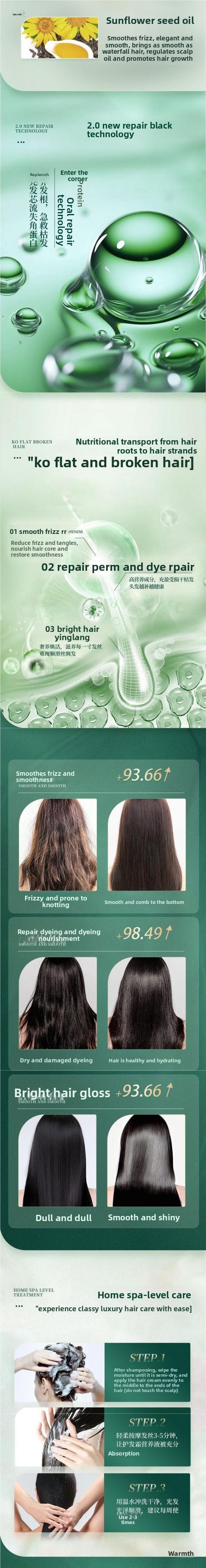 Polypeptide Keratin Hair Mask Corrects Frizz Nutritional Hair Care Repairs Dryness Hydrates Smooth Conditioner Burnt Hair Restoration Cream 250g Improves Frizz Smoothness