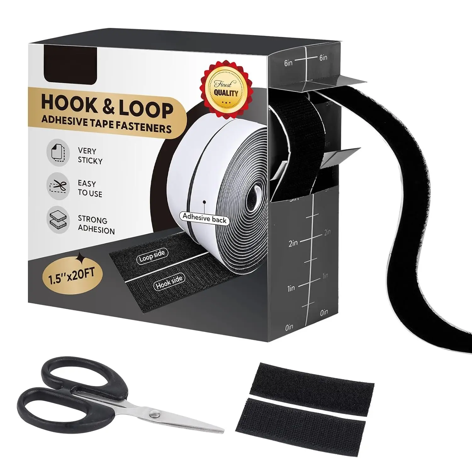 20Ft x 1.5 Inch Hook and Loop Tape Strips with Adhesive, Heavy Duty Sticky  Nylon Strips for , Office, School, Crafting & DIY Projects, Double Sided Strips - Adhesive Fastening Tape