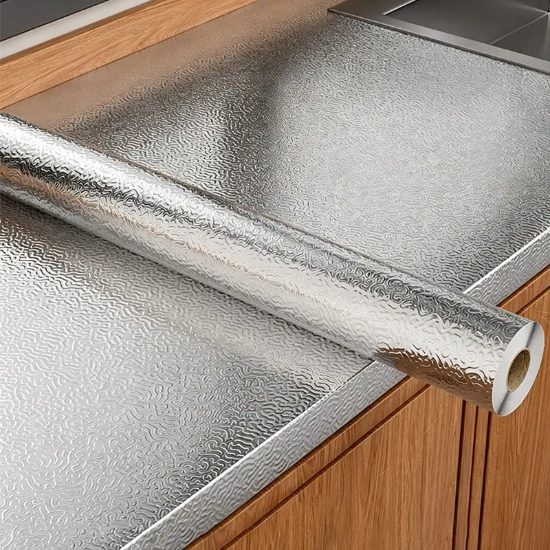 0.3mm Thick Composite Aluminum Foil Wallpaper, High Heat Resistant & Anti-Scald, Fully Oilproof & Waterproof, Self-Adhesive Removable Kitchen Backsplash Liner