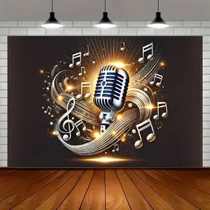 Golden Musical Notes Backdrop Music Performance Style Tapestry Wall Hanging, Concert Photography Background, Premium Polyester Decorative Banner for Music Room, Party Venue, Stage Decor, Event Display