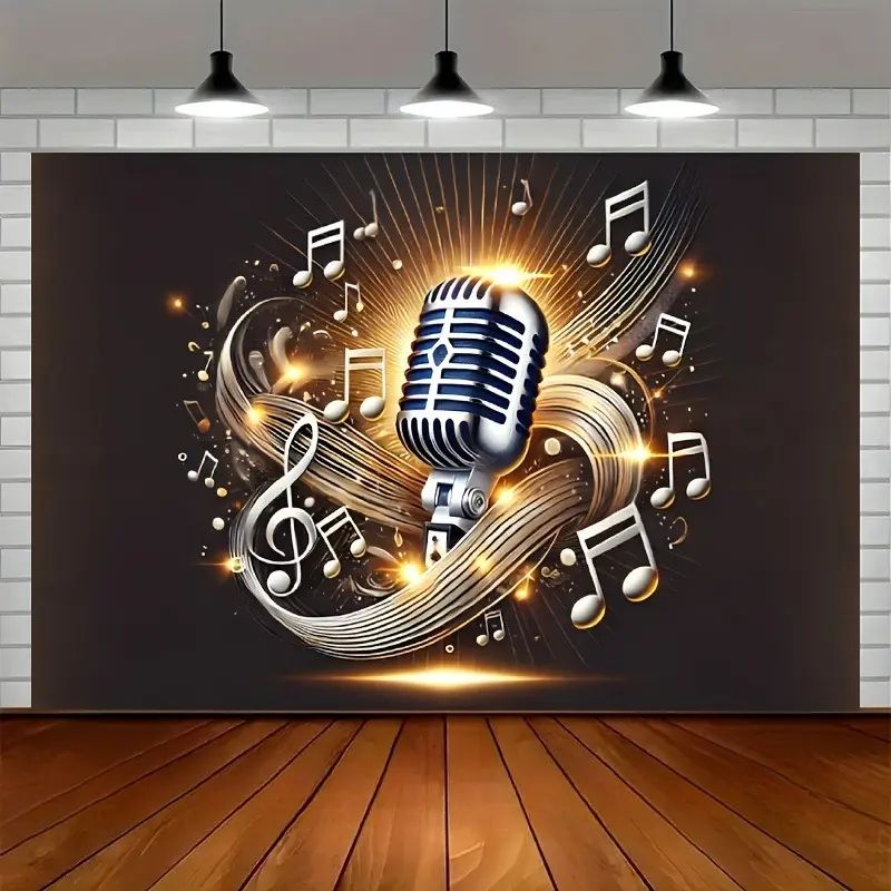Golden Musical Notes Backdrop Music Performance Style Tapestry Wall Hanging, Concert Photography Background, Premium Polyester Decorative Banner for Music Room, Party Venue, Stage Decor, Event Display