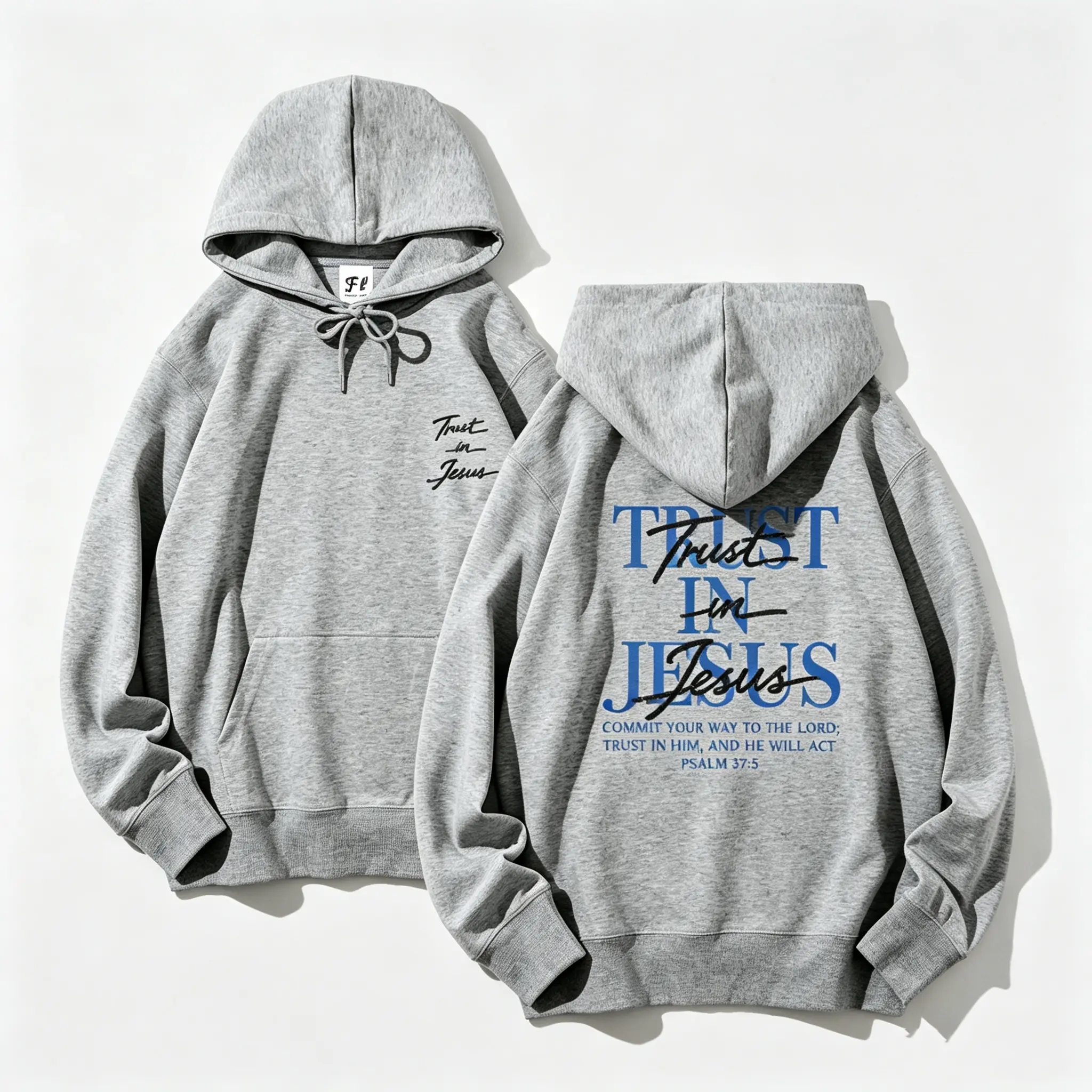 Trust In Jesus Psalm 37:5 Hooded Sweatshirt Aesthetic Christian Faith Apparel Double Sided Print Casual Hoodie
