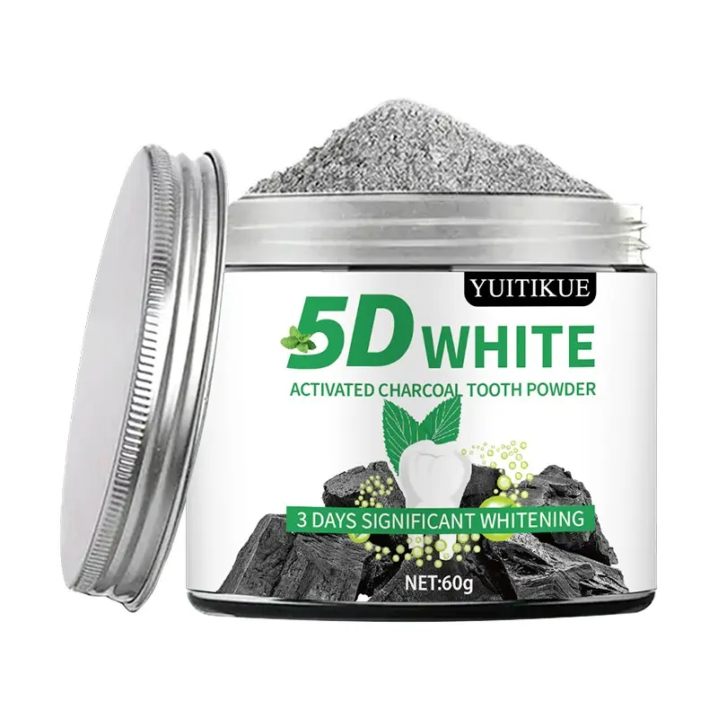 yuitikue Activated Charcoal Whitening Tooth Powder 60g, Natural Bamboo Charcoal, Xylitol Hyaluronic Acid, Mint Flavor, Unisex Teeth Cleaning Powder