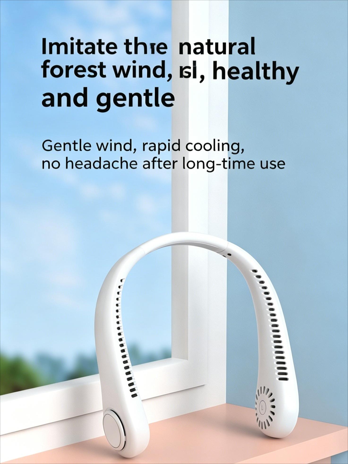 Portable Mini Neck Fan, USB Rechargeable Hands-Free Bladeless, 3-Speed Powerful Airflow, Silent Wearable Personal Device for Outdoor & Daily Use, Portable Fan,summervibes