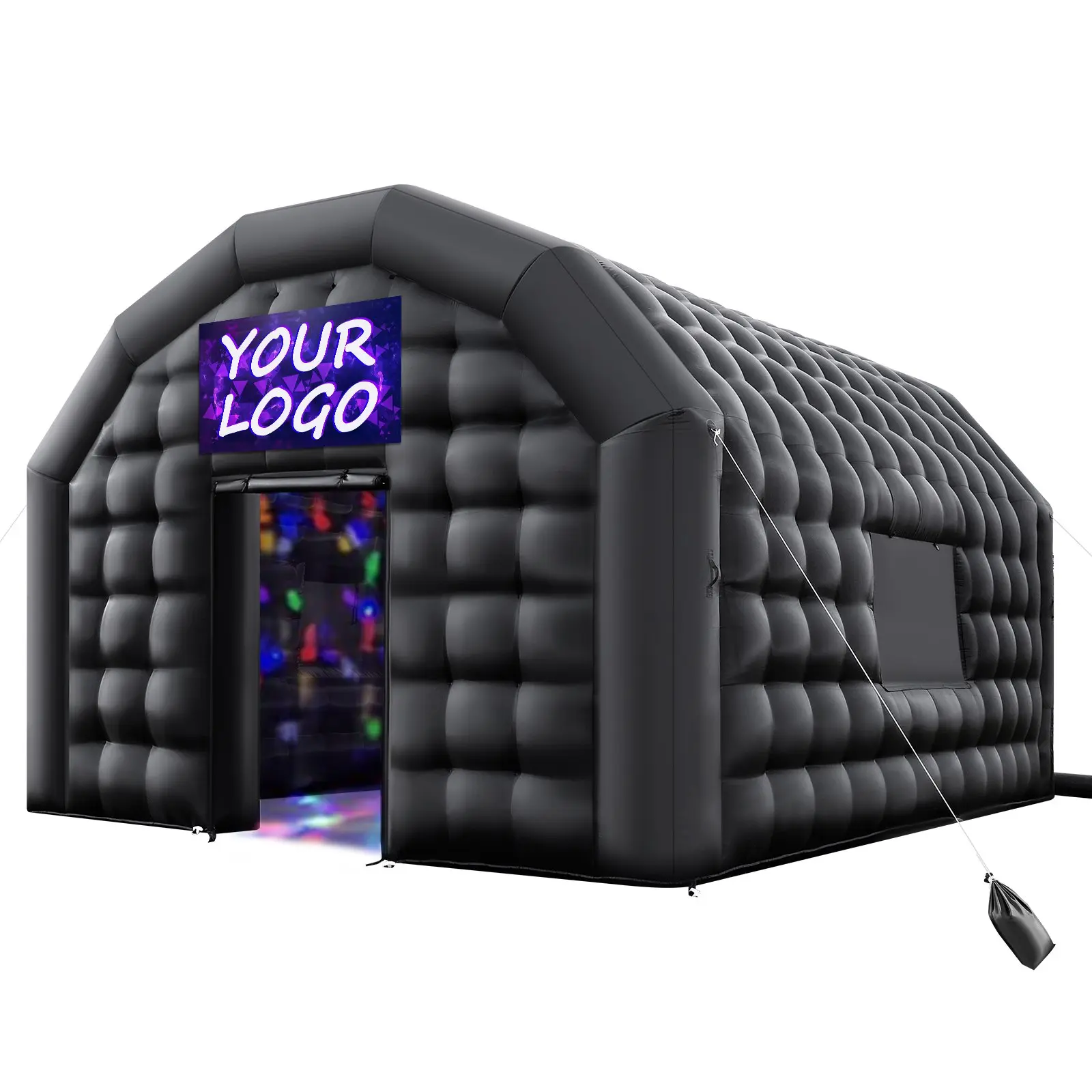 Inflatable Nightclub, 16.4x 13.1x 12.5 ft Inflatable Party Tent with 680W Blower Sandbag, Ventilated Blow up Night Club with 2 Windows, Air Cube House for Event Birthday Wedding Party