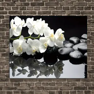 Elegant black and white orchid canvas painting with wooden frame - Serene floral decoration, suitable for living room, bedroom, kitchen, and office - Perfect gift for any occasion - 11.8 x 15.7inch, indoor wall art | Calming decorations | Wooden frame art