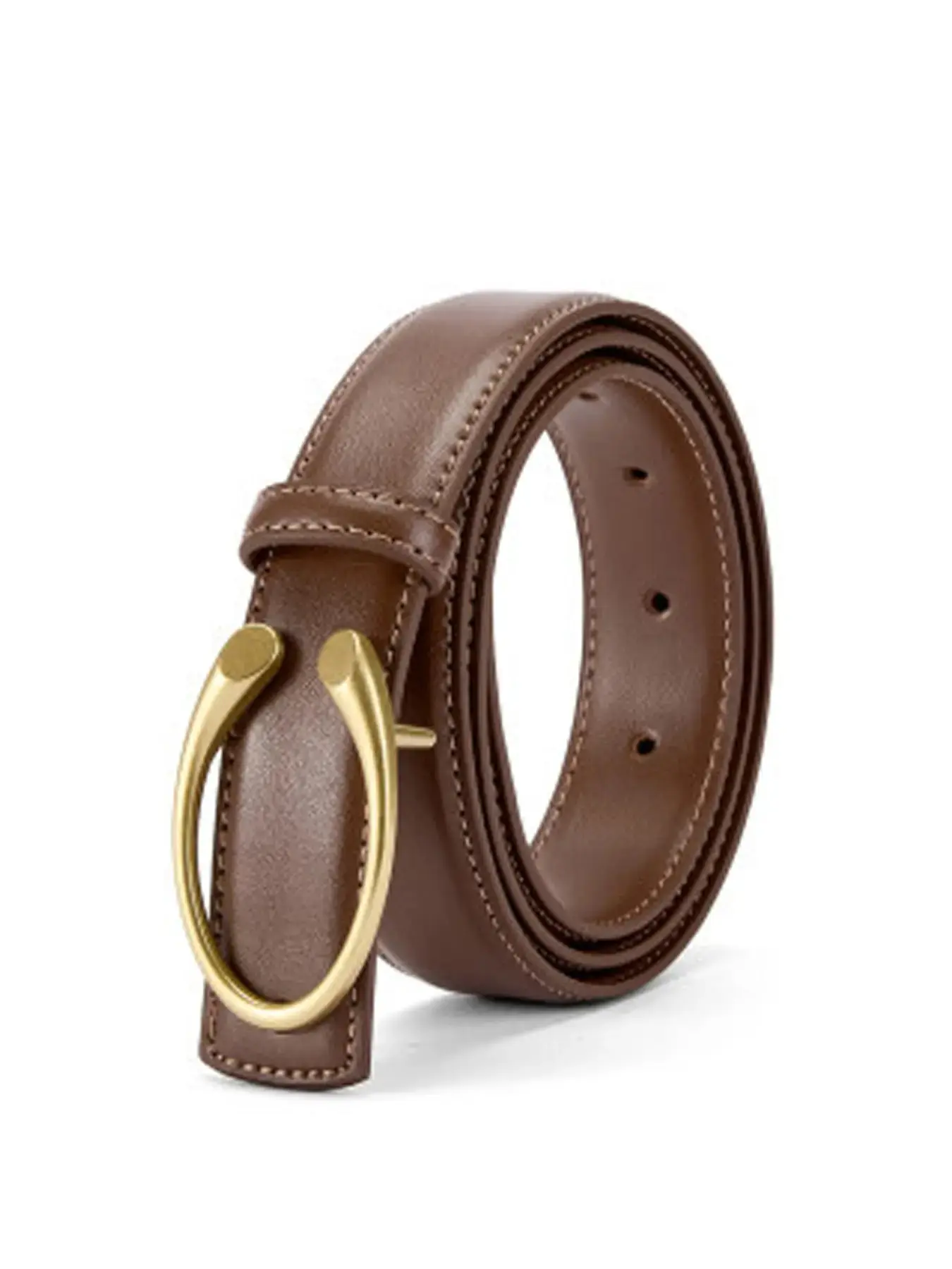 C-Shaped Buckle Reversible Genuine Leather Versatile Fashion Belt for Women, with Reinforced Anti-Crack Holes
