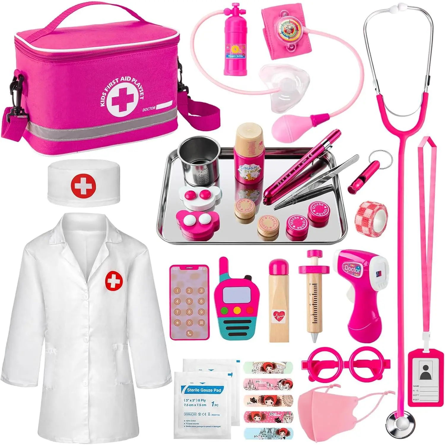 Doctor Kit for Kids Ages 3+, 34 Pcs Pretend Play Toys |   Doctor Play with Medical Storage Bag & Real Stethoscope, Fun Role Playing Game for Girls Boys Birthday Gifts