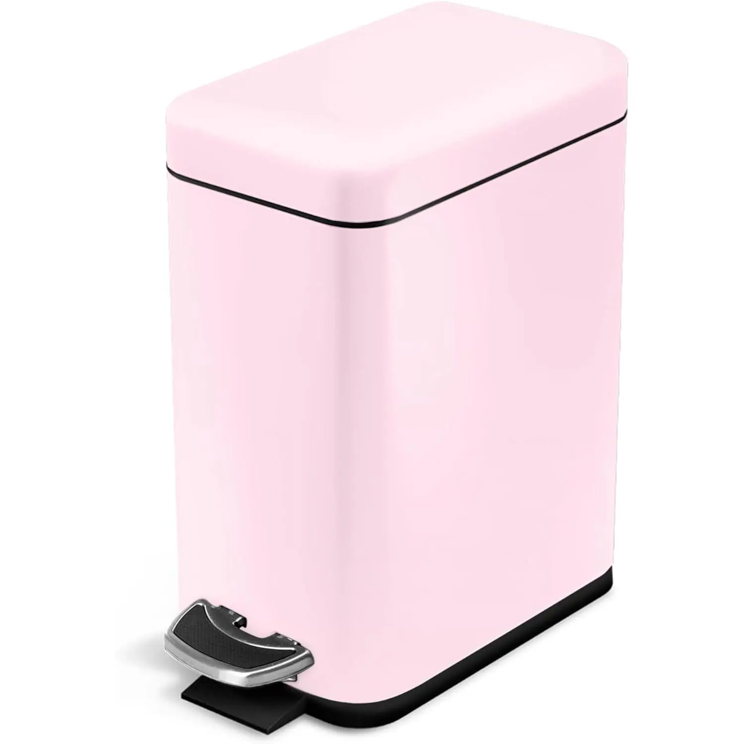 1.3 Gallon Small Bathroom Trash Can with Lid and Step Pedal, Stainless Steel Wastebasket with Slim Design for Home and Office, Matte Pink, 5 Liters