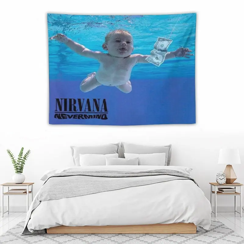 Nirv-ana Nevermind Baby Swimming Wall Tapestry Decorative Tapestry Print Tapestry for Adult Fans, Mid-century Modern Black Flash Flag, Y2K Y3K Aesthetic Room Decor, 1980s Retro Cinematic Bedroom Poster for Grunge Music Fans Gen ZWall Flag 3*5 flag