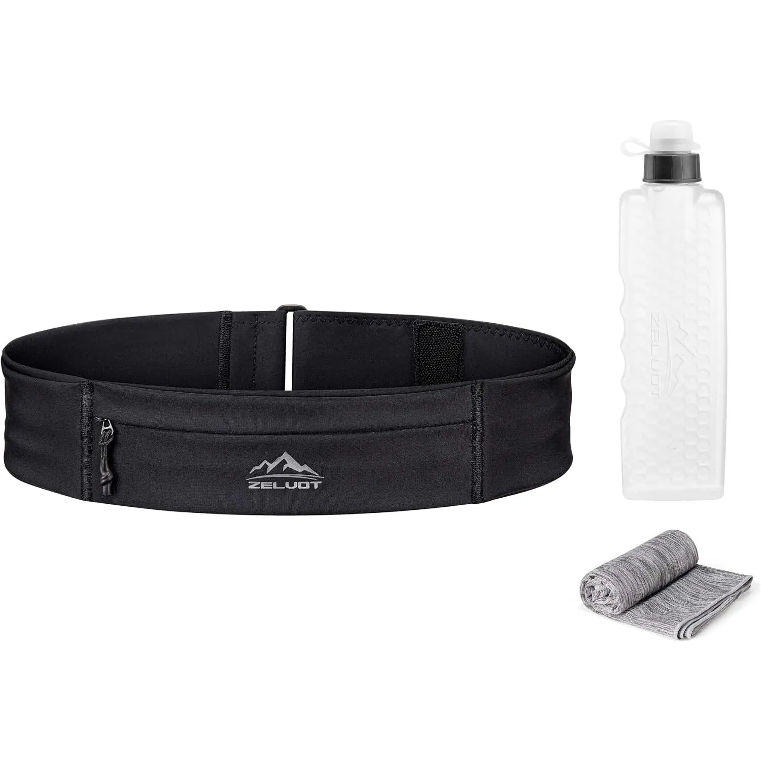 Unisex Adjustable Running Belt with 500ml Water Bottle, 3 Pockets, Phone Holder, Extension Strap, Gym Towel, Waterproof Design, Reflective Details for Jogging, Hiking, Marathon