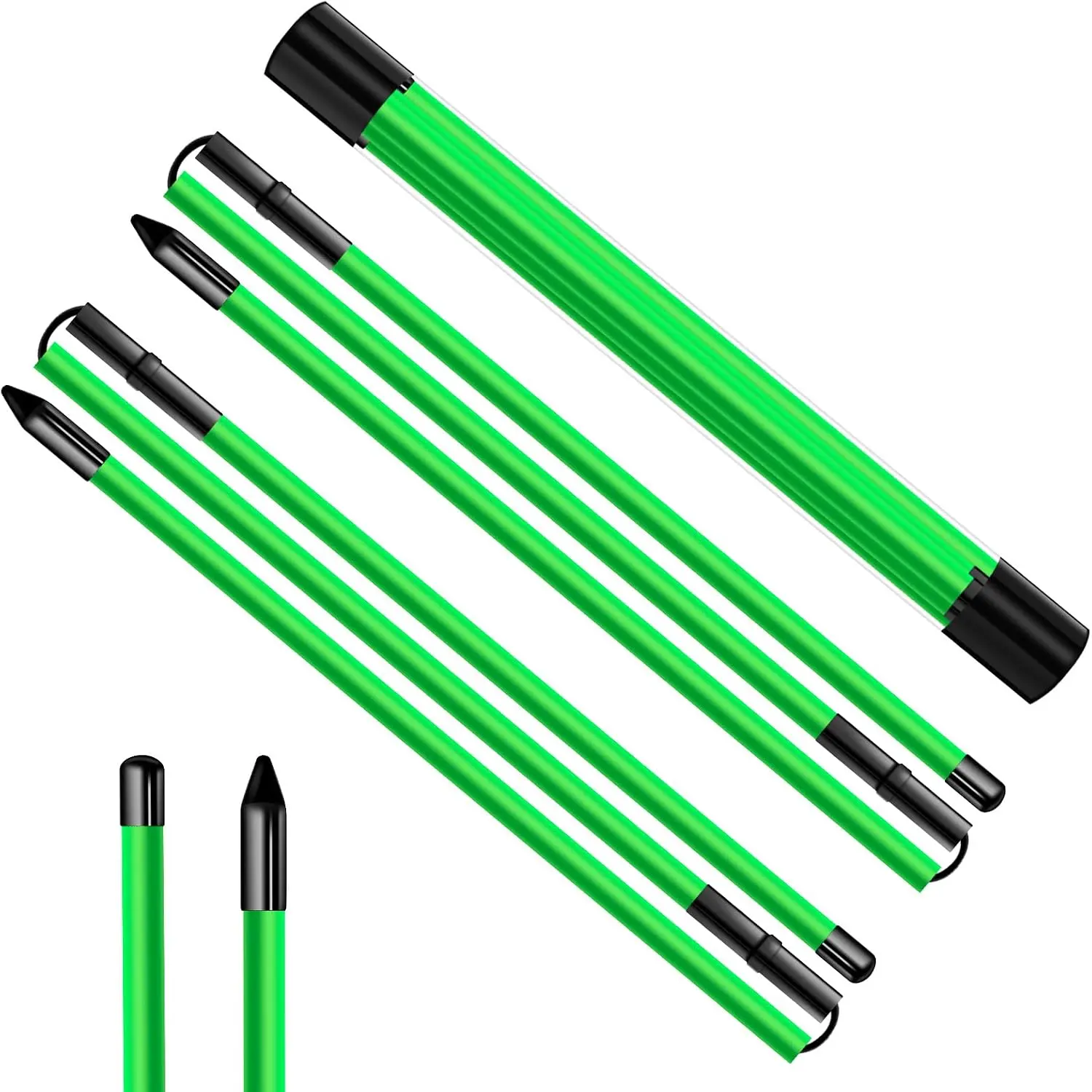 48" Collapsible Golf Alignment Sticks, 2 Pack with Storage Case | Improves aiming & putting accuracy, folds for easy carry, clear tube protects rods, essential for daily golf practice