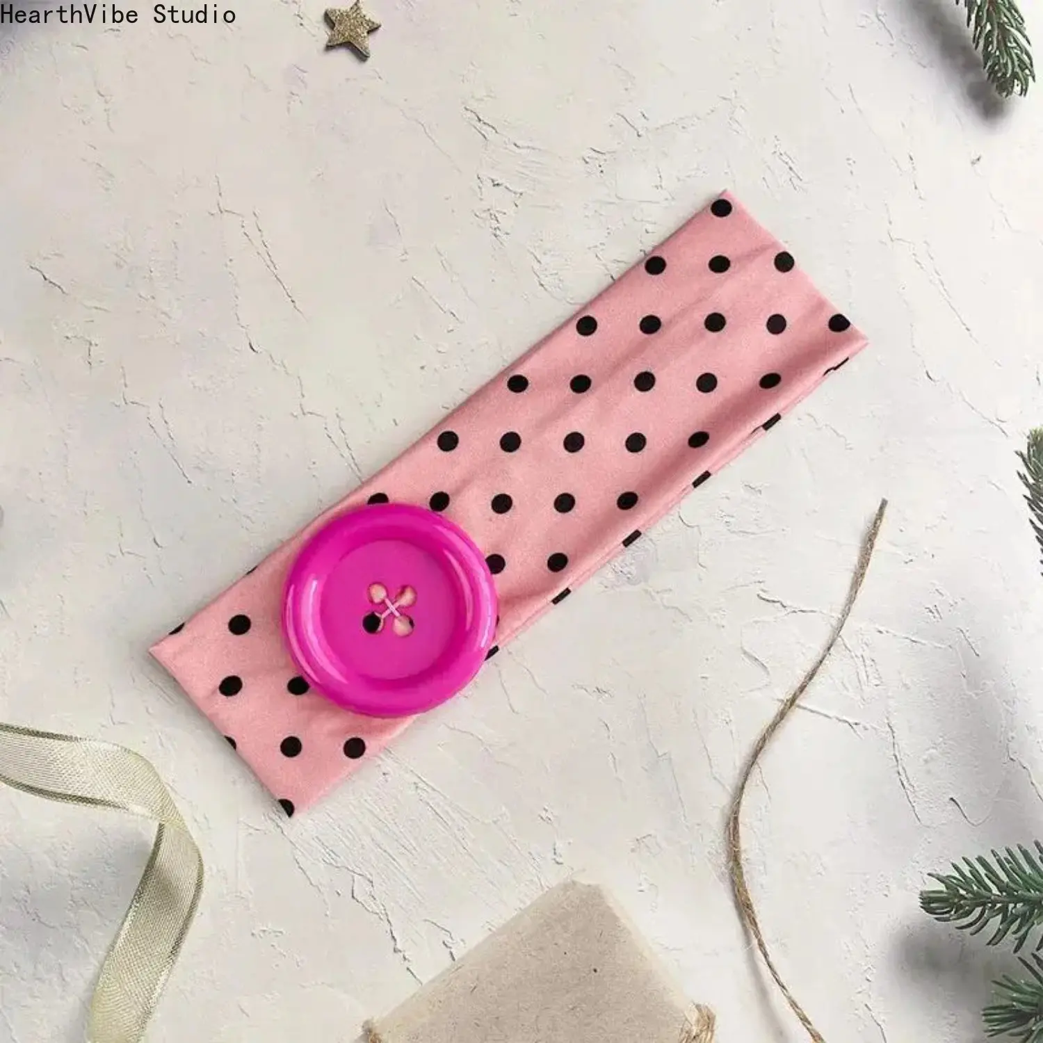 Summer Colorful Wide Elastic Headband for Women Large Button Polka Dot Wave Hair Band Trendy Y2K Retro Korean Style Daily Travel Hair Accessories