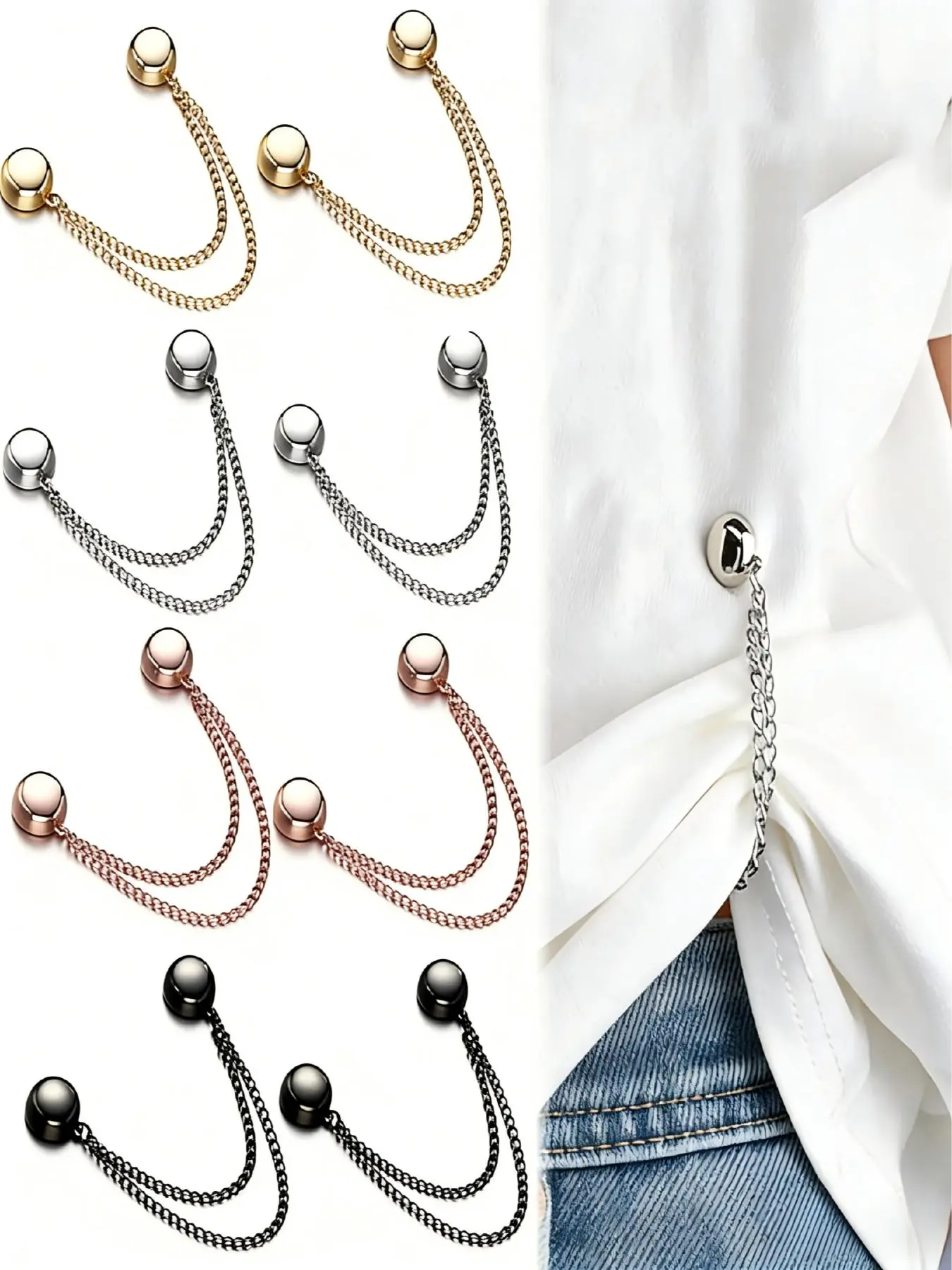 Multi-Function Magnetic Clothing Clips, Magnetic Shirt Clips for Women Clothing, T-Shirt Shortening Magnetic Closure for Cinch T-Shirt Hems, Collar, Pants Hems (8 Pack)