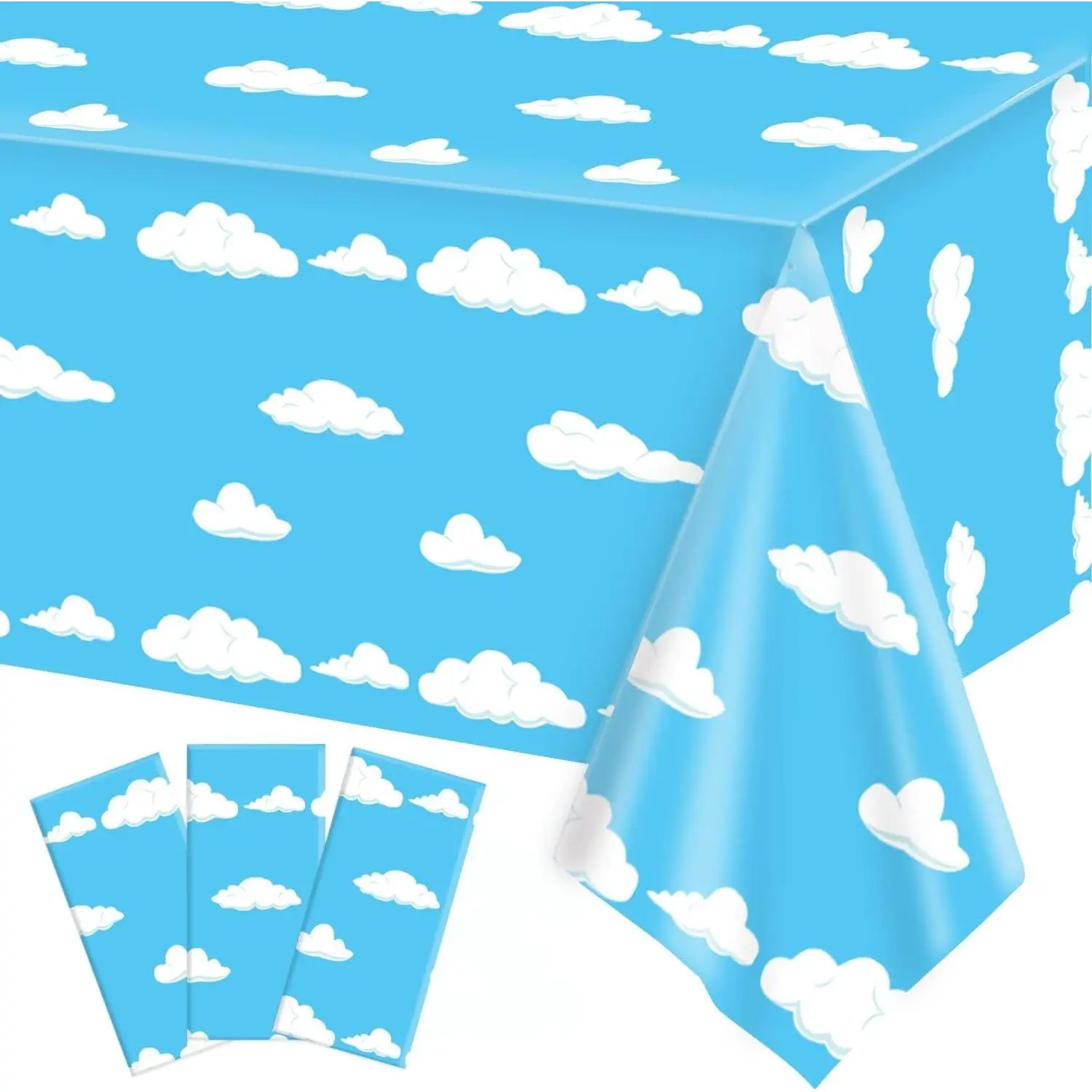 3 Pack Blue Sky White Clouds Party Tablecloth Cartoon Story Birthday Party Supplies 54 x 108 Inch for Baby ShowerGift