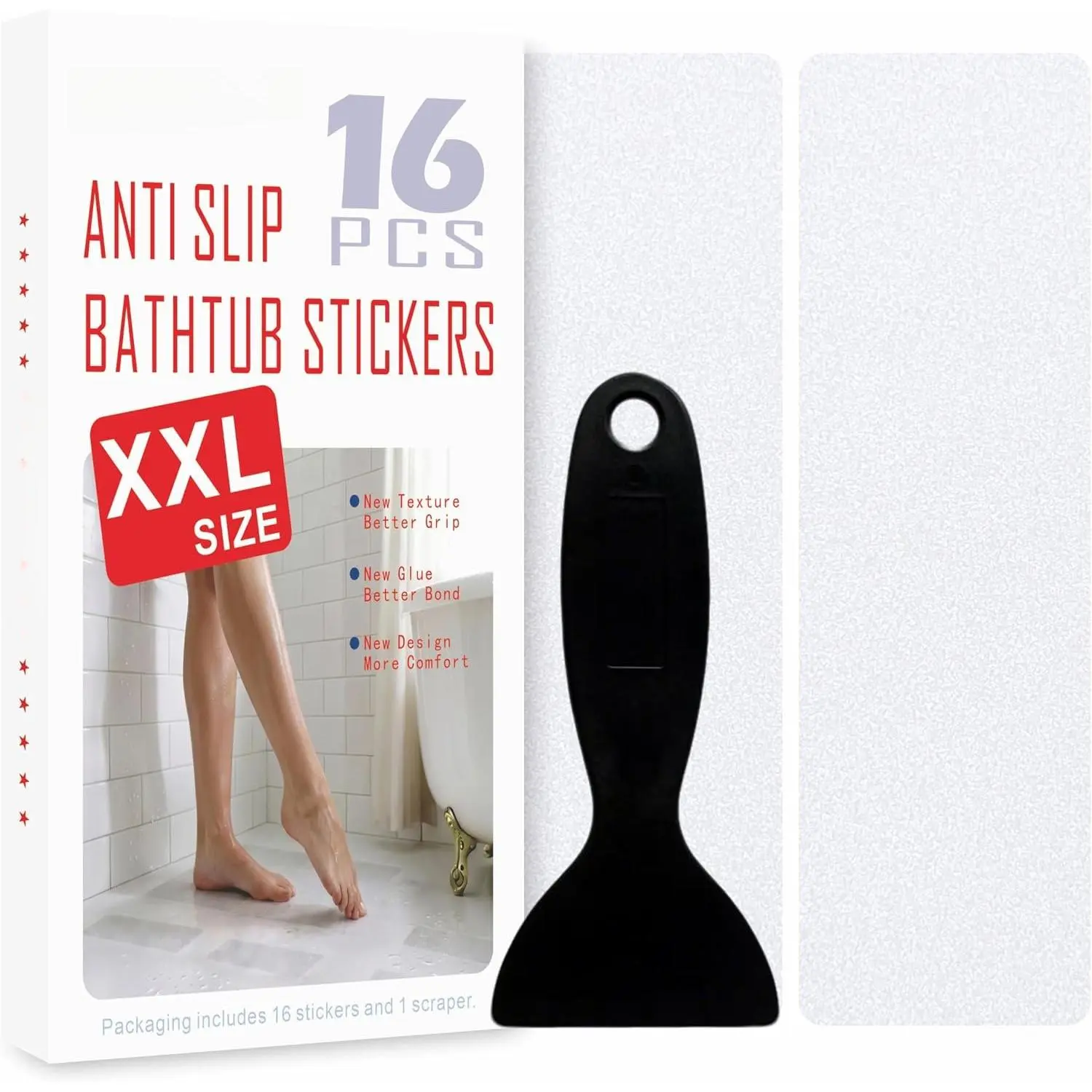 16 count Clear Non Slip Bathtub Stickers, Anti Slip Shower Strips | 16&32 Pack Options, Soft -Friendly Textured Grips, -Free  Adhesive for Tub, Shower Floor & Stairs
