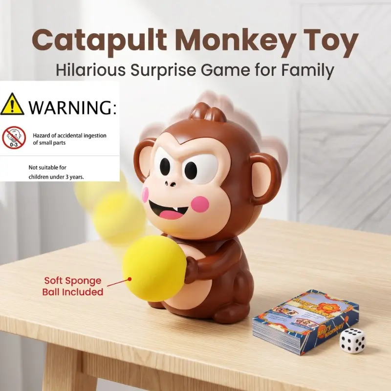 [1PC]Pop-Up Monkey Prank Table Game Toy, 16cm, Dual Play Dice & Card Game, Random Soft Ball, Fun Sound Effects, Family Party Interactive Game