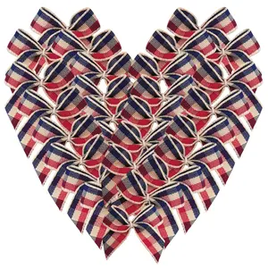 Micomon 50pcs/bag, 1.2 Inch&1.6 Inch Blue Plaid Mini Ribbon Bows for Crafts, Memorial Day 7th of July American Independence DAY Wrapping Bows Accessories Celebration Decoration, Mini Gingham Ribbon Bows for DIY Gift Packaging Accessories